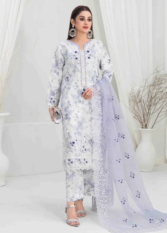 Embroidered Organza 3 Piece Unstitched Suit TF-D-1478-24-Party Wear