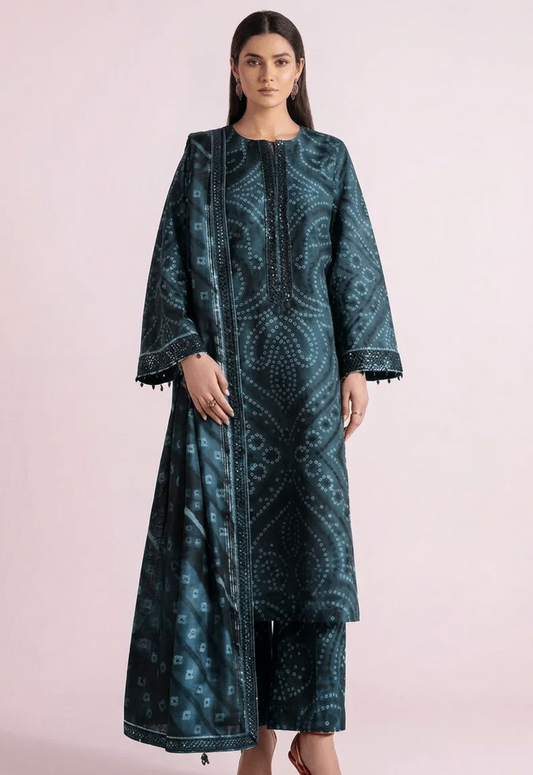 Embroidered Lawn 3 Piece Unstitched Suit GREEN-JL-WM-UR-7079 - Summer Collection