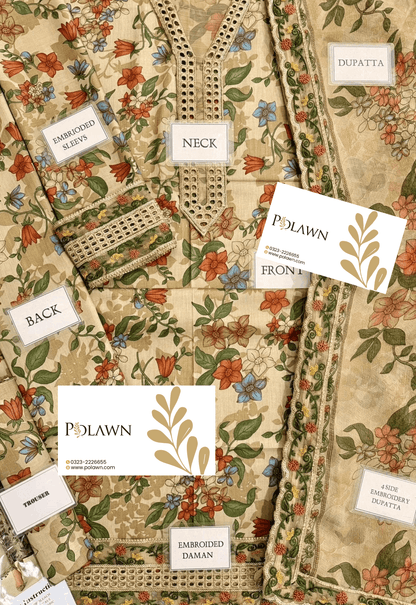 Embroidered Lawn 3 Piece Unstitched Suit BL-UF-4339-A - Summer Collection