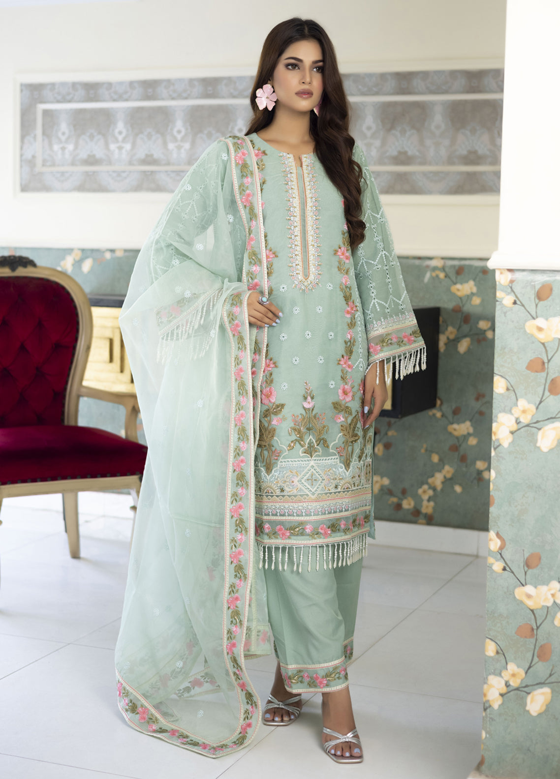 Aashiyan By Polawn Embroidered Stitched 3 Piece Organza Suit PD-23-205 Ready to Wear