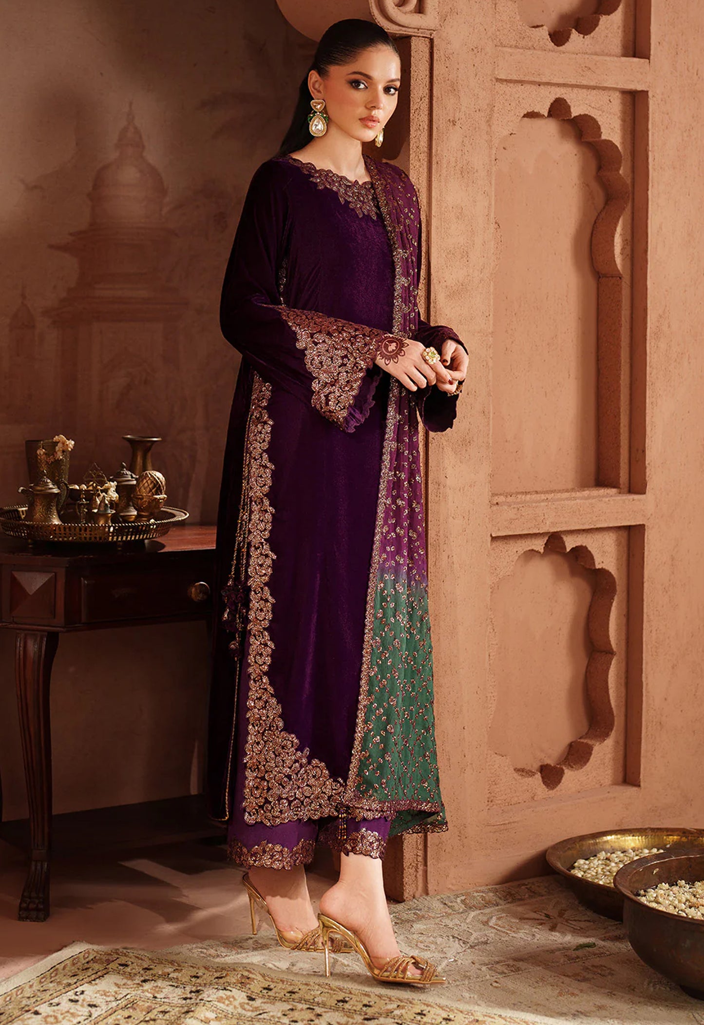 Embroidered Unstitched 3 Piece Velvet Suit IV-57-25 - Party Wear