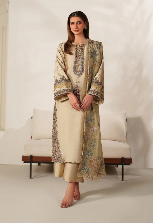 Embroidered Silk 3 Piece Unstitched Suit IS-HU-UE-617 - Party Wear