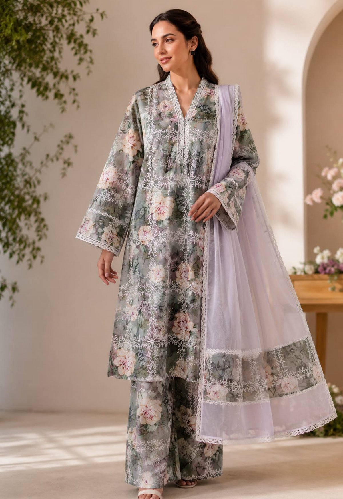 Embroidered Lawn 3 Piece Unstitched Suit CL-HU-106 - Summer Collection