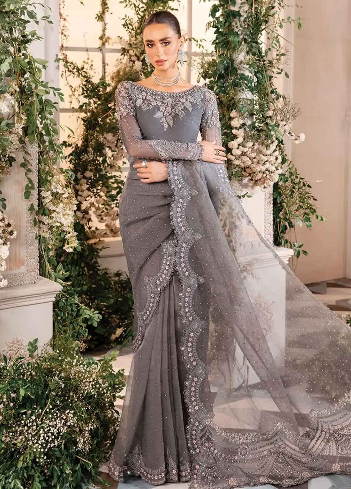 Embroidered Unstitched 3 Piece Net Saree MBC-BD-2902-24 - Party Wear