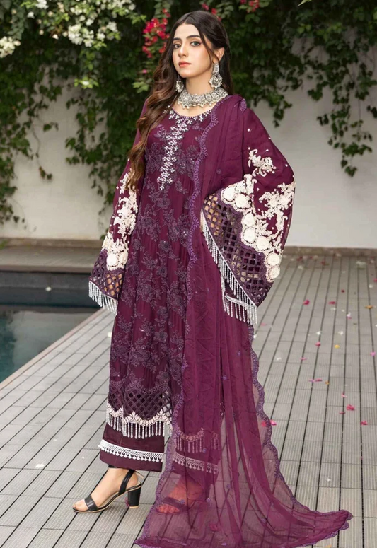 Embroidered Chiffon 3 Piece Unstitched Suit MBC-BD-602 - Party Wear