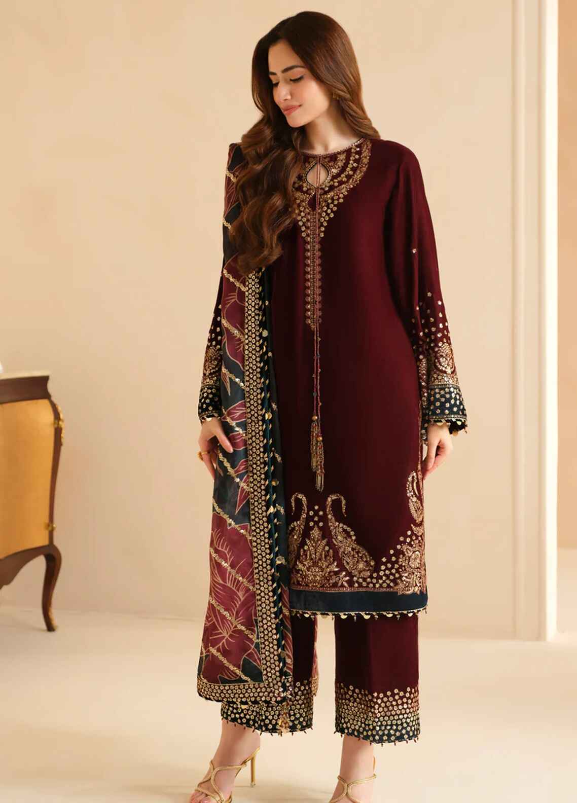 Embroidered Unstitched 3 Piece Velvet Suit EJV-VF-2038 - Party Wear