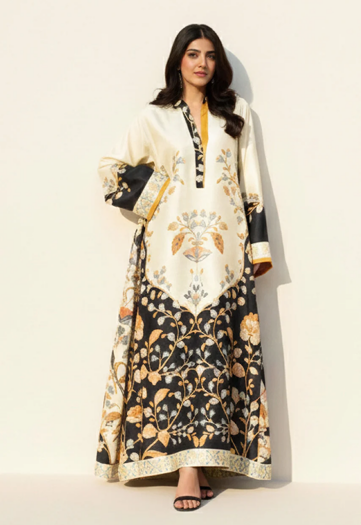 Printed Kaftaan Charmeuse Silk 2 Piece Unstitched Suit SMK-VELIN - Party Wear