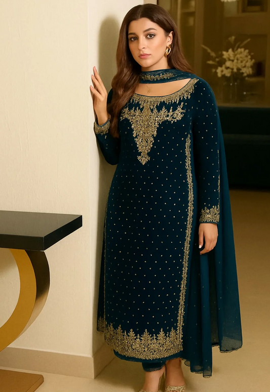 Embroidered Unstitched 3 Piece Velvet Suit ZINK-GEV-RANI-25 - Party Wear