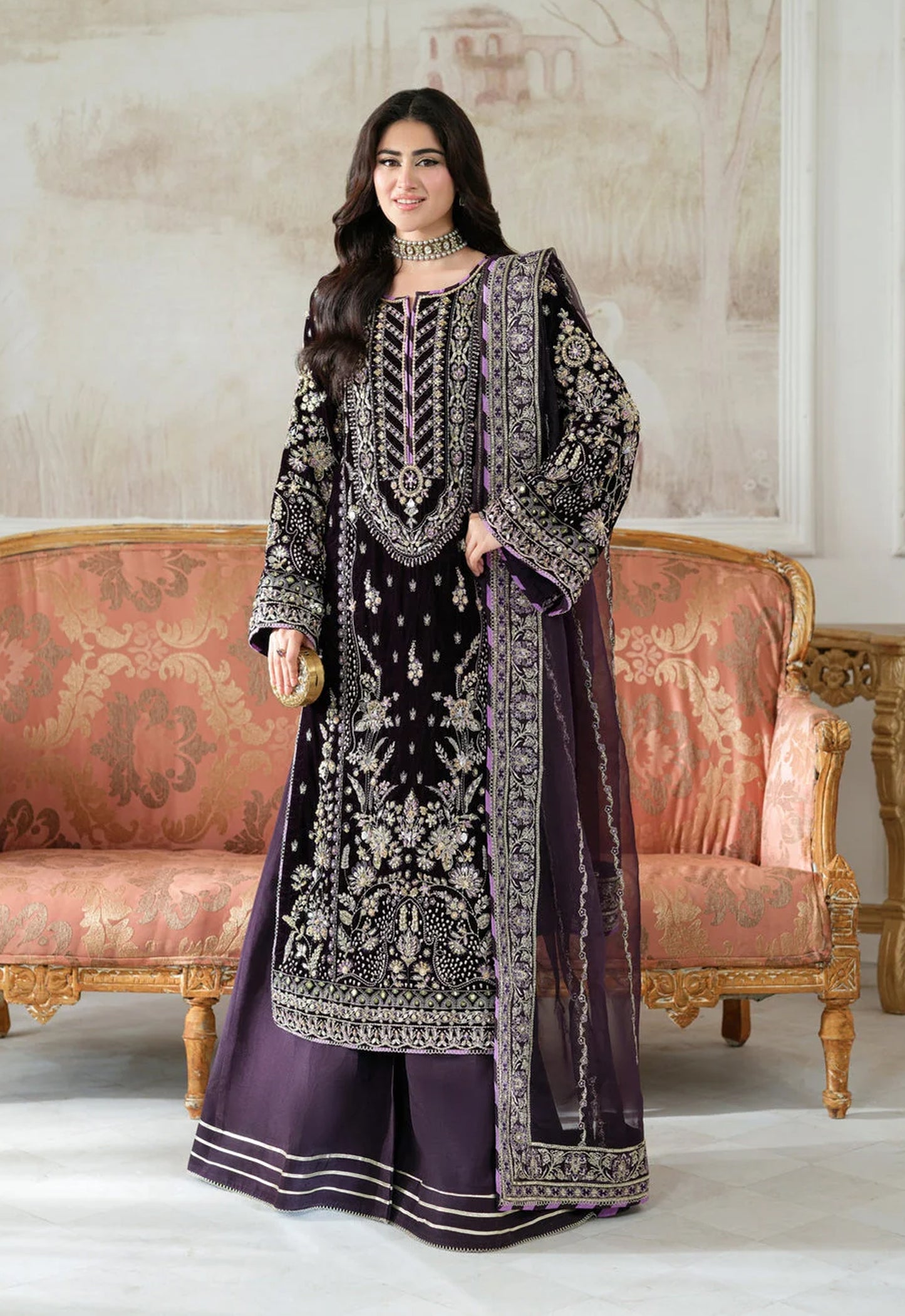 Embroidered Unstitched 3 Piece Velvet Suit ACV-VT-01 - Party Wear