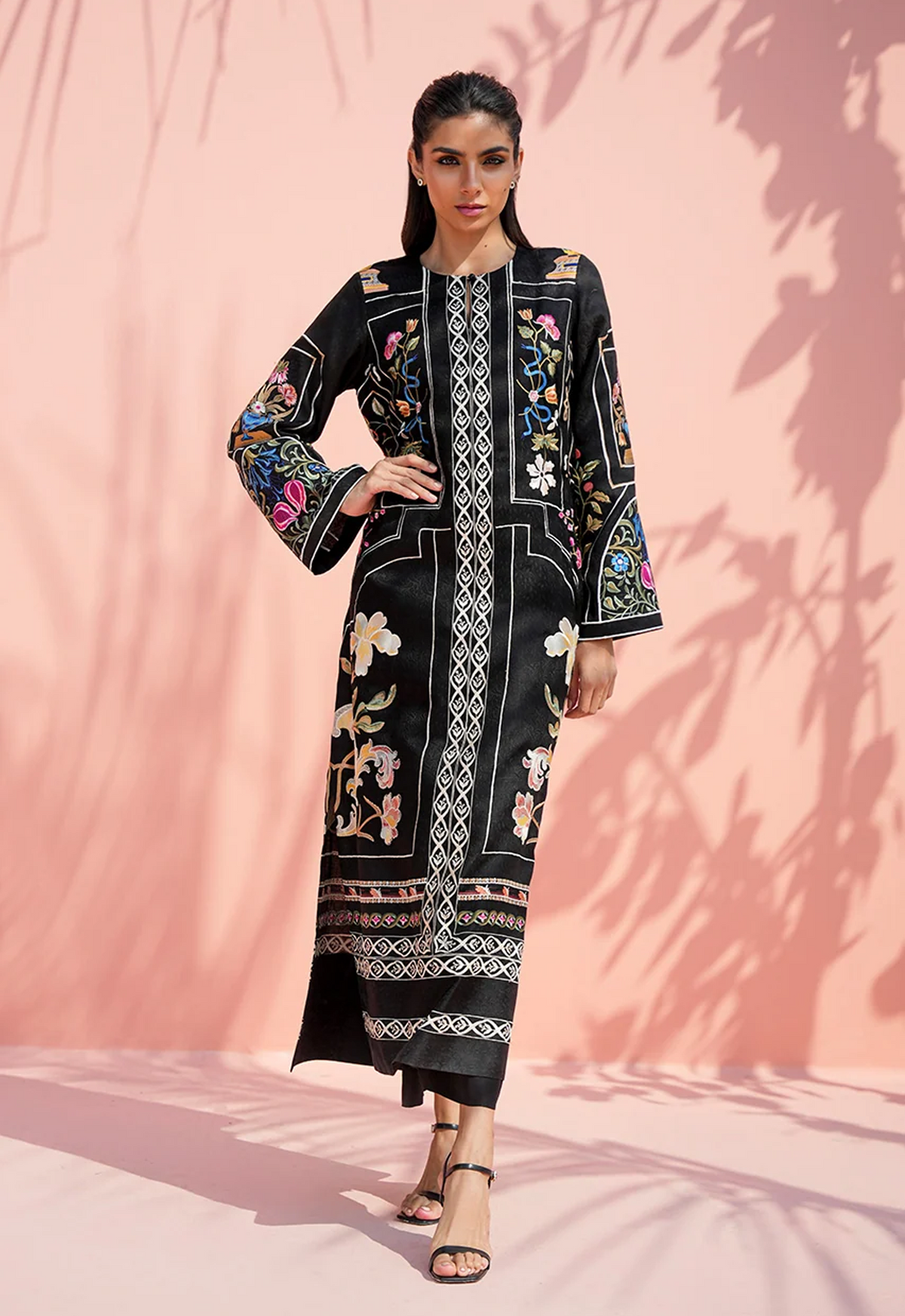 Printed Kaftaan Charmeuse Silk 2 Piece Unstitched Suit SMK-RIVANA Kaftan - Party Wear