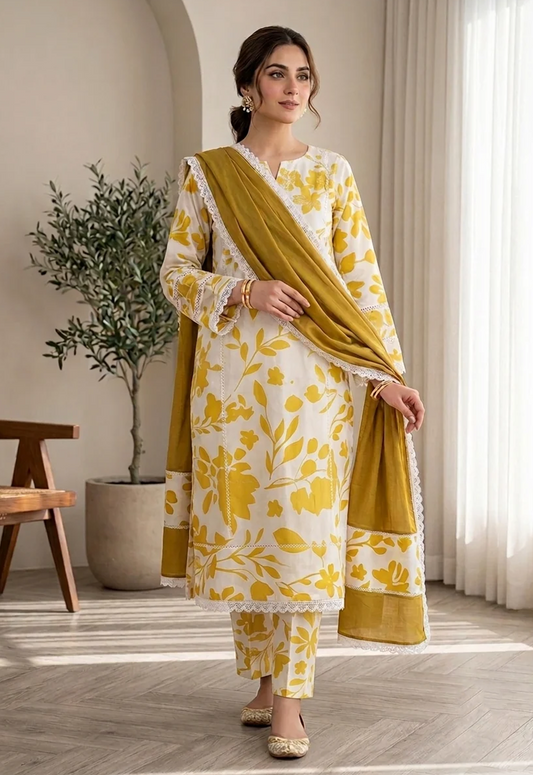 Embroidered Lawn 3 Piece Unstitched Suit CL-HU-104 - Summer Collection