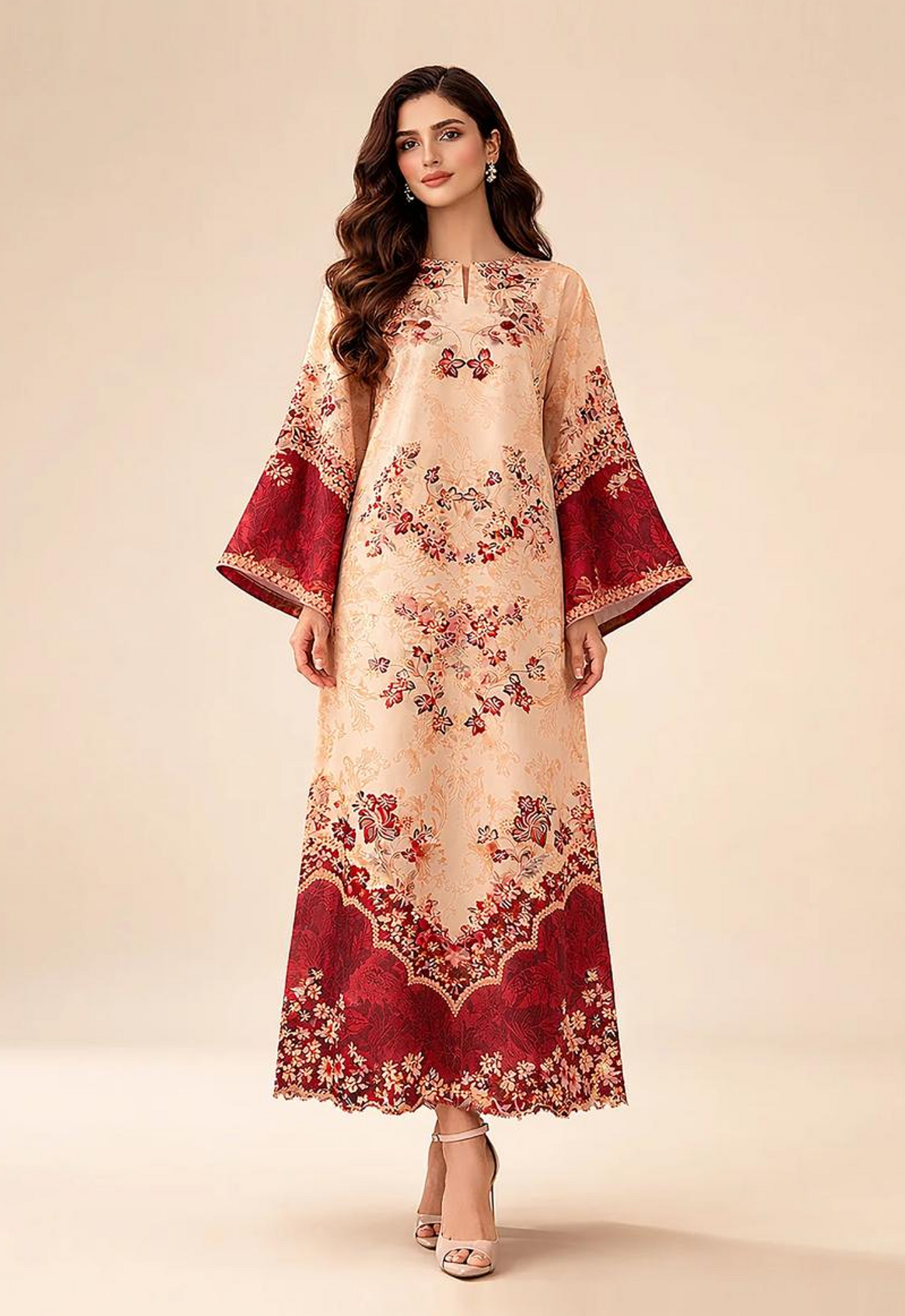 Printed Kaftaan Charmeuse Silk 2 Piece Unstitched Suit LK-KAFTAN-SKIN - Party Wear