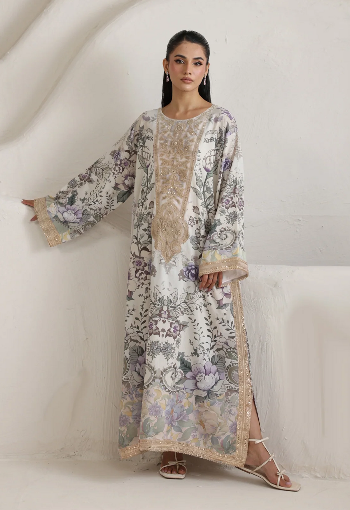 Printed Kaftaan Charmeuse Silk 2 Piece Unstitched Suit MK-SFA-06 Kaftan - Party Wear