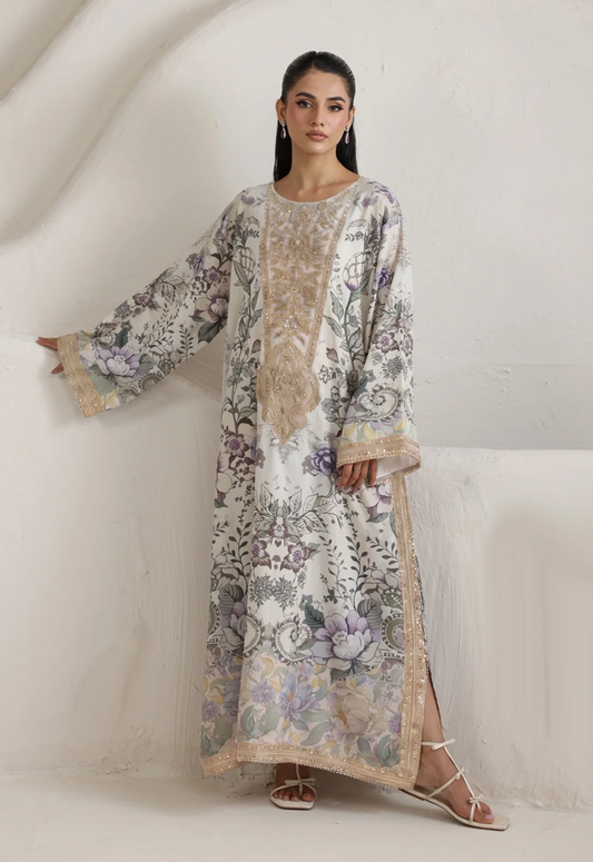 Printed Kaftaan Charmeuse Silk 2 Piece Unstitched Suit MK-SFA-06 Kaftan - Party Wear