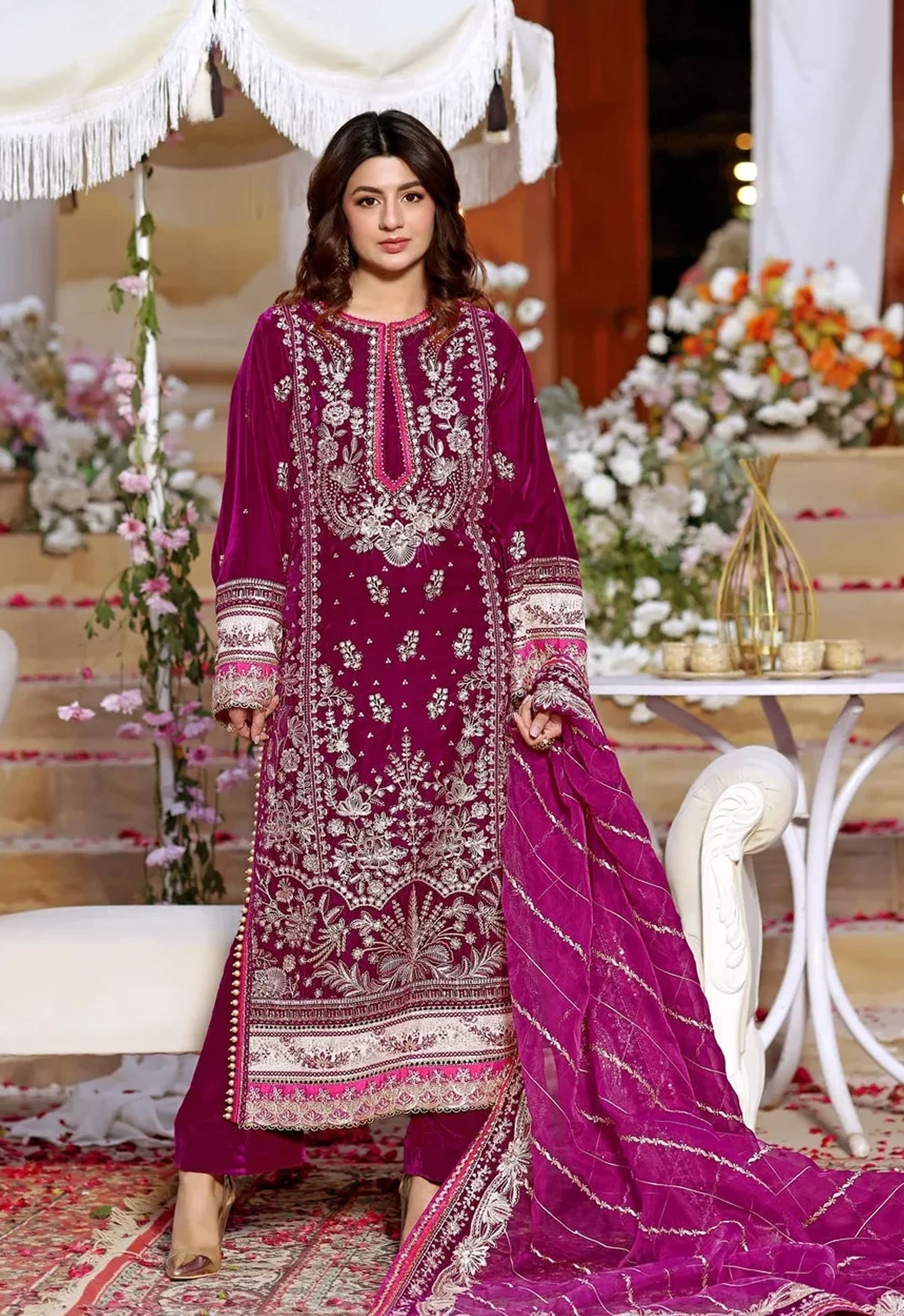 Embroidered Unstitched 3 Piece Velvet Suit ACV-VT-13 - Party Wear