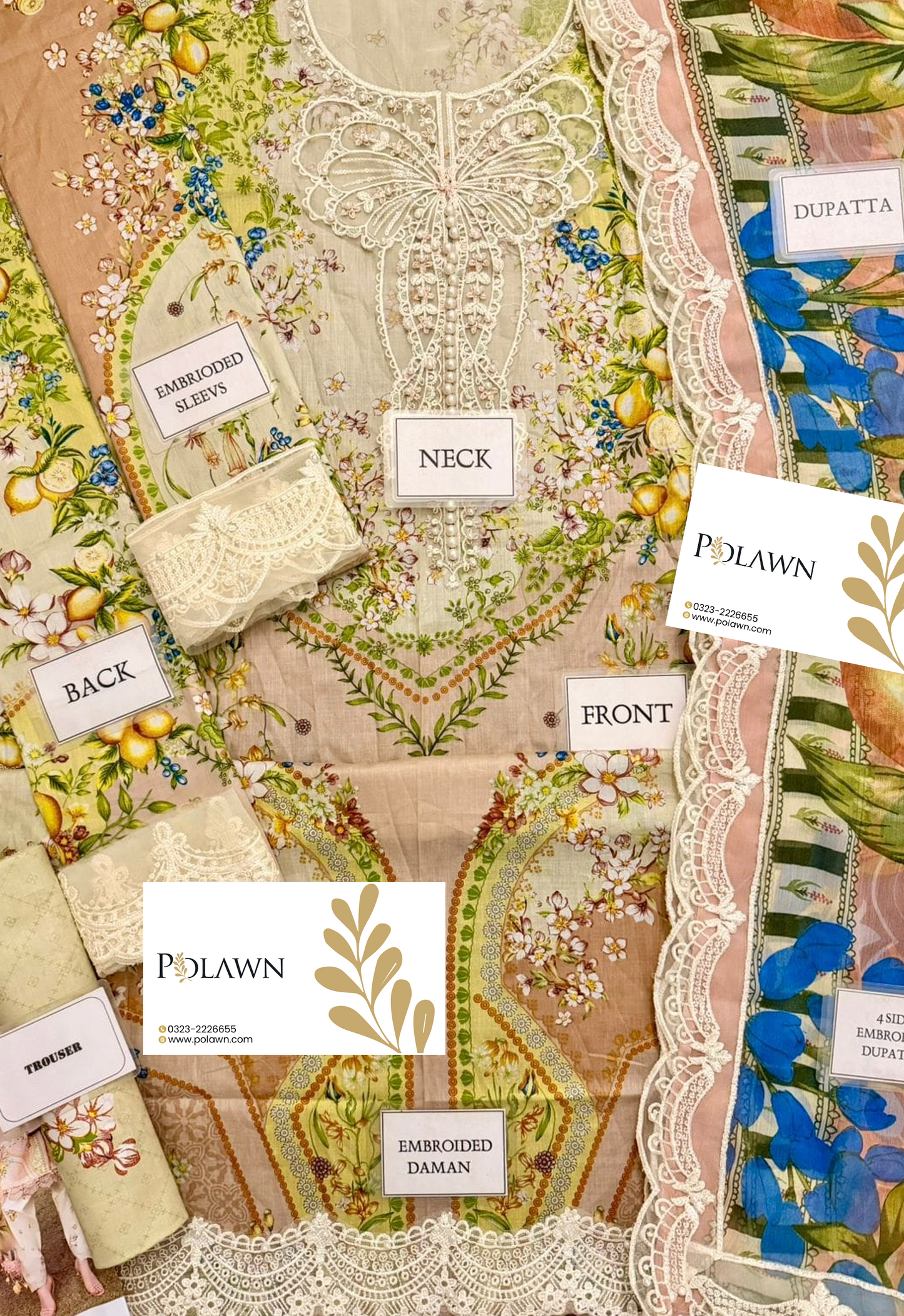 Embroidered Lawn 3 Piece Unstitched Suit MBL-MPT-2908-A-26 - Summer Collection