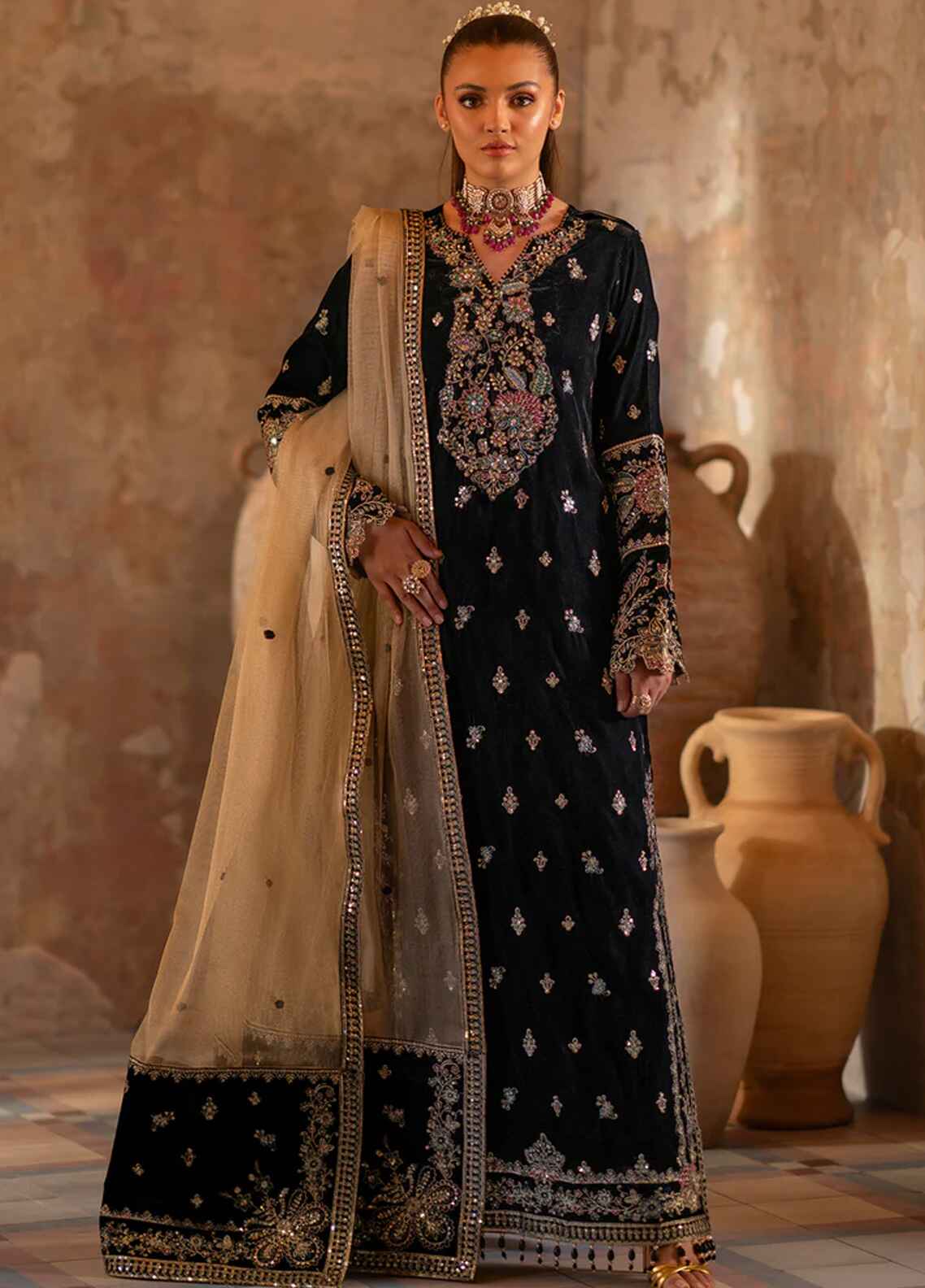 Embroidered Unstitched 3 Piece Velvet Suit EAV-ISHAAN-24 - Party Wear