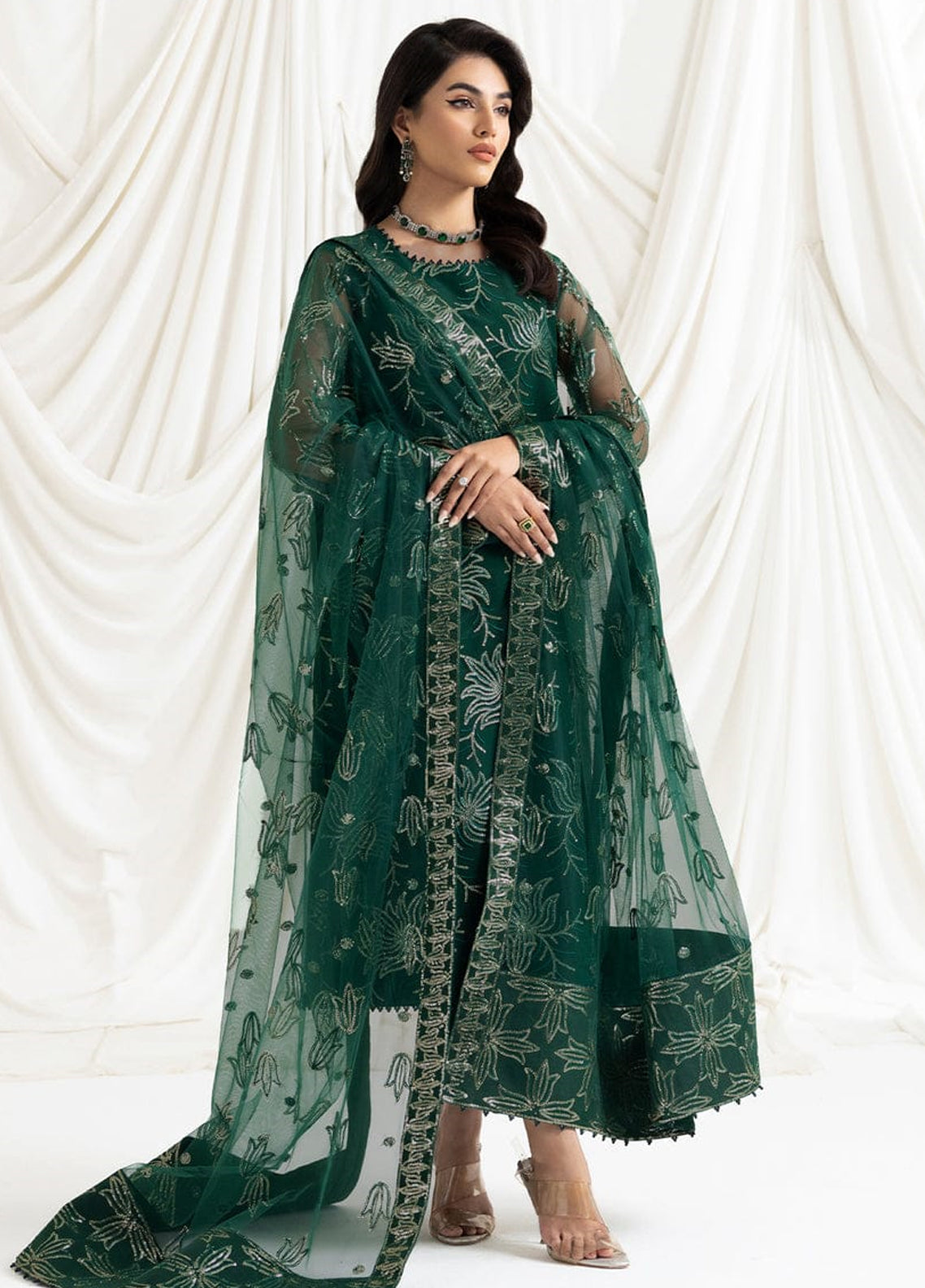 Embroidered Unstitched 3 Piece Net Suit AFC-D05A-ELNAZ Party Wear