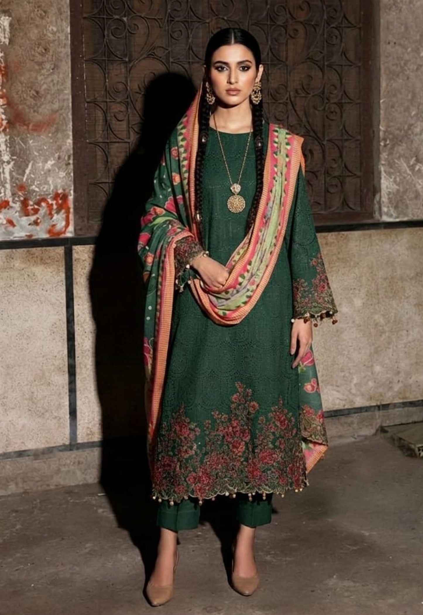Embroidered Lawn 3 Piece Unstitched Suit GREEN-JL-HU-STELLAR-E-25 - Summer Collection