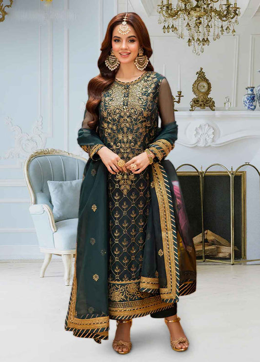 Embroidered Chiffon 3 Piece Unstitched Suit AJEMC-D25-24 - Party Wear