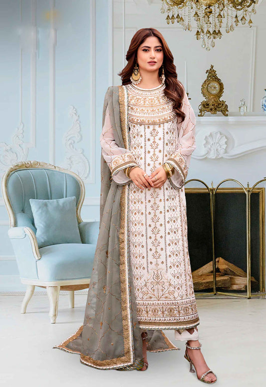 Embroidered Chiffon 3 Piece Unstitched Suit AJCF-D17-25 - Party Wear