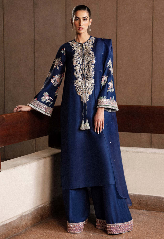 Embroidered Silk 3 Piece Unstitched Suit HRL-HU-SAXE - Party Wear