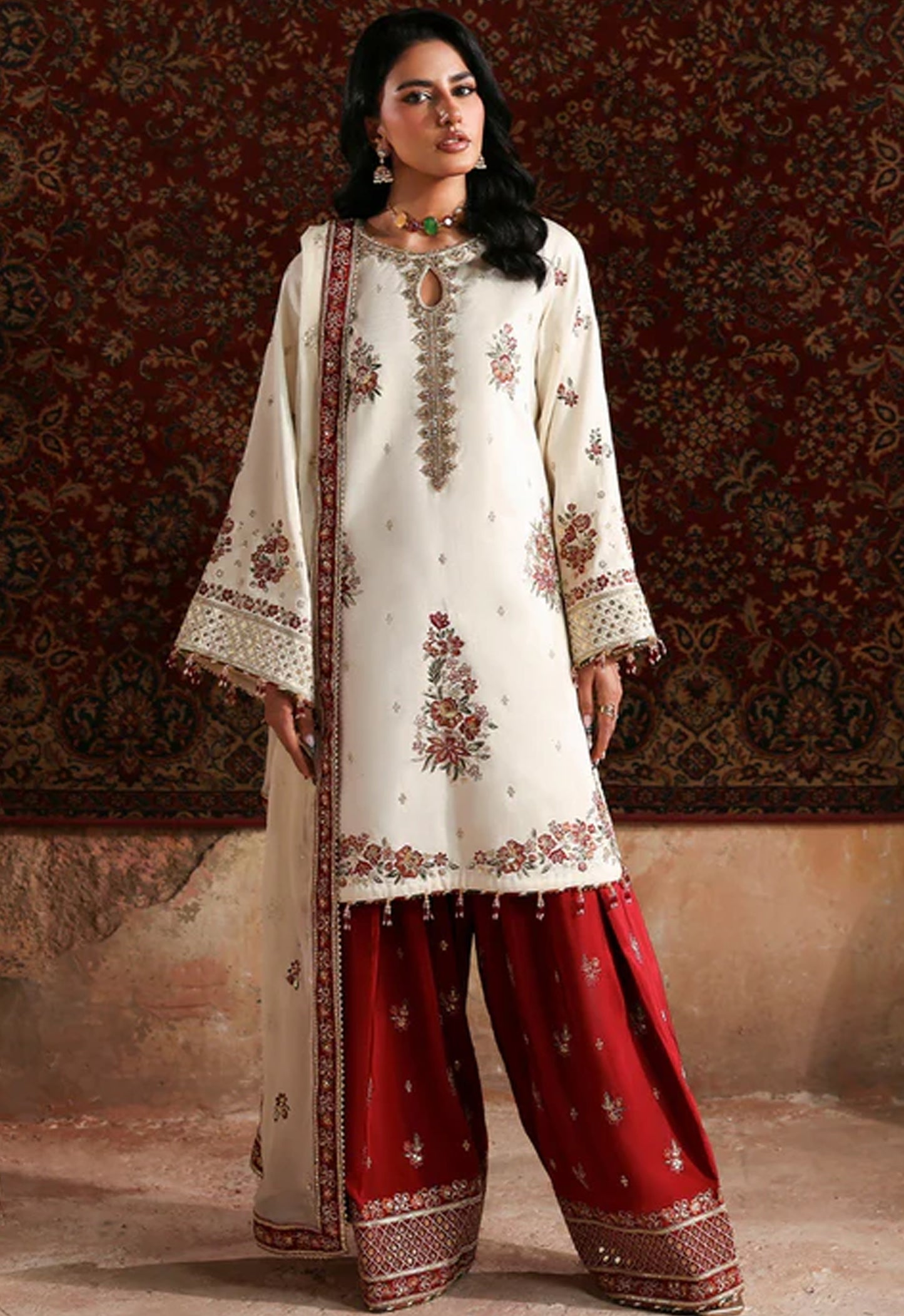 Embroidered Silk 3 Piece Unstitched Suit EAC-RUKHSAR-25 - Party Wear