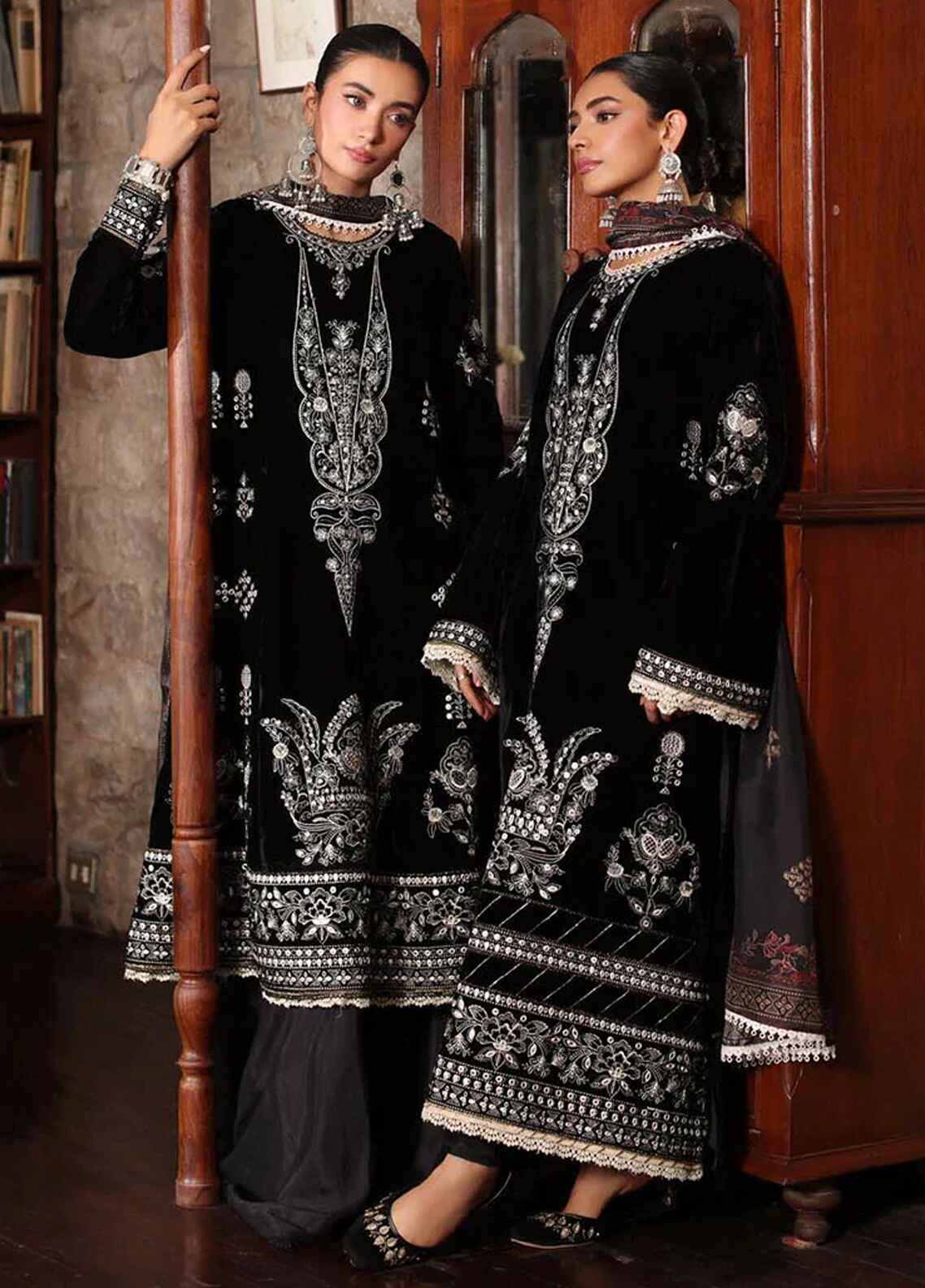 Embroidered Unstitched 3 Piece Velvet Suit NSAV-D12-24 - Party Wear