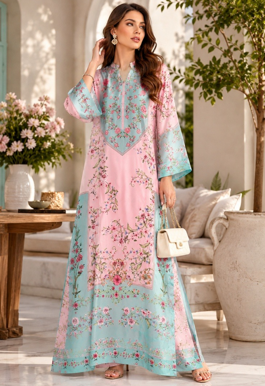 Printed Charmeuse Silk/Kaftan 2 Piece Unstitched Suit FTK-MARINA-26 - Party Wear