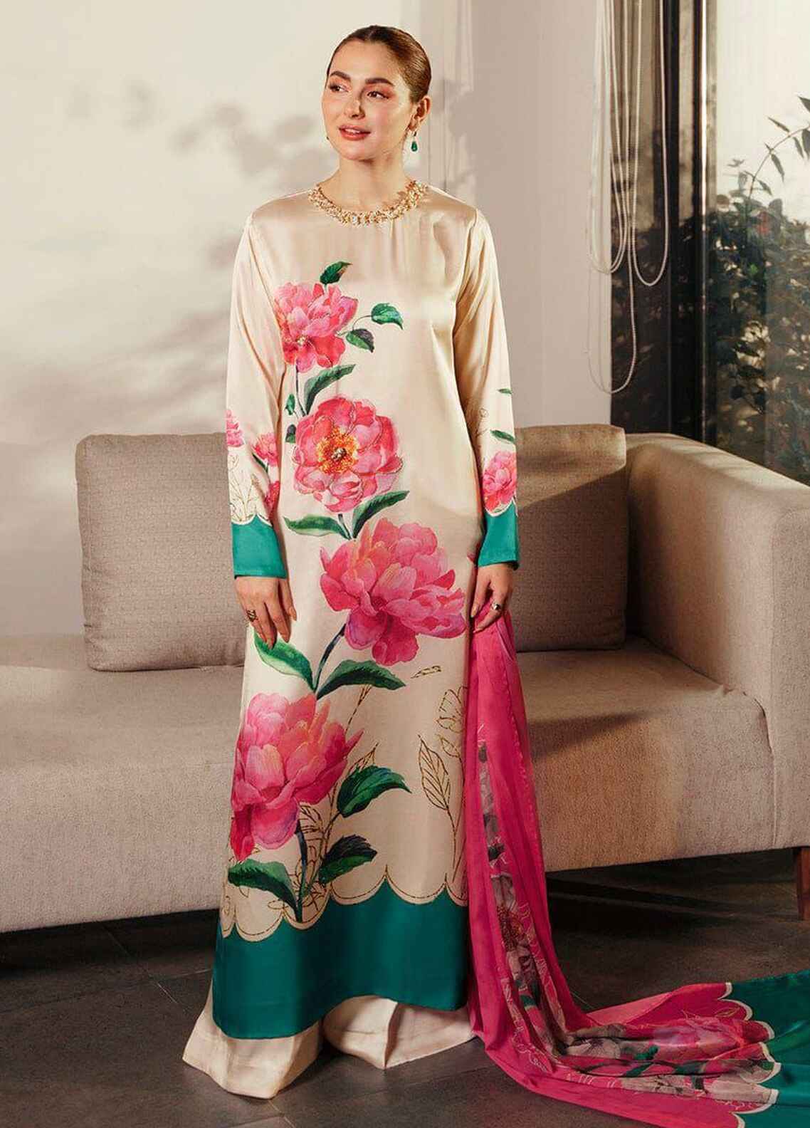 Embroidered Silk 3 Piece Unstitched Suit LL-Qilar Long-23 - Party Wear