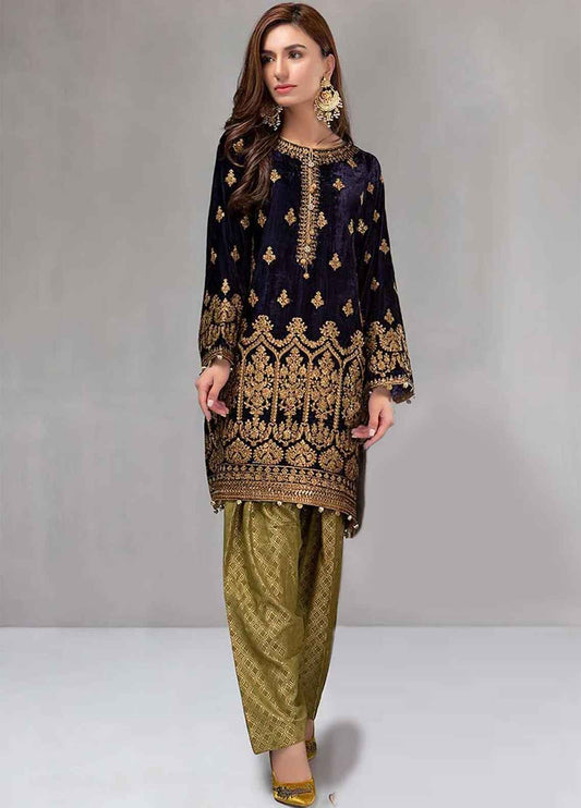 Embroidered Unstitched 3 Piece Velvet Suit MBV-SF-1646 - Party Wear