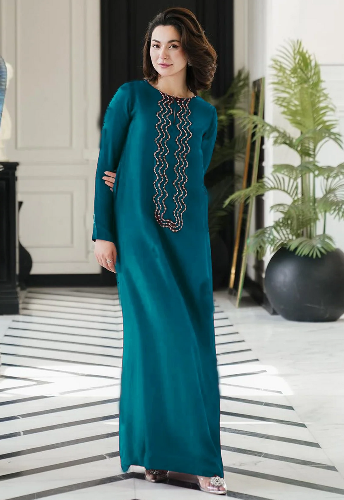 Embroidered Silk 3 Piece Unstitched Suit MALAYSIA-LL-SAMAAL LONG-24 - Party Wear