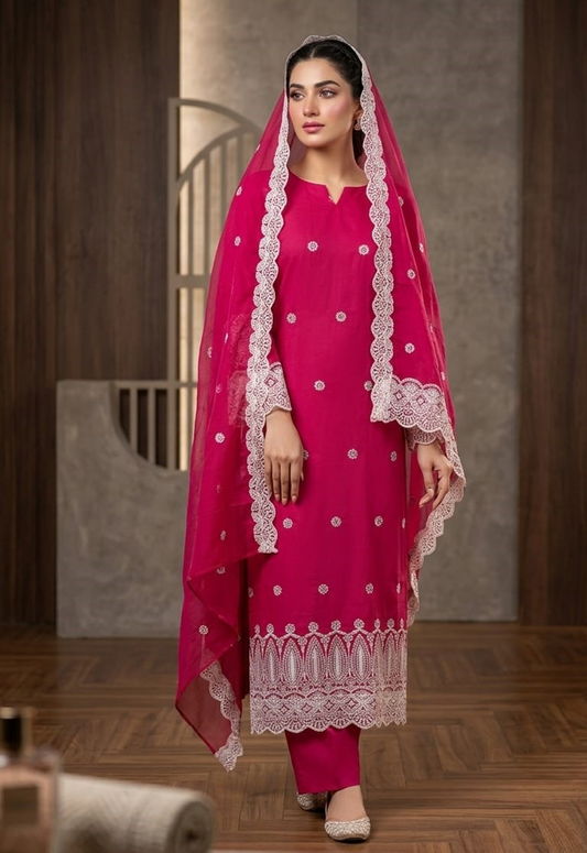 Embroidered Lawn 3 Piece Unstitched Suit ATISHI-CHIKKENKARI - Summer Collection