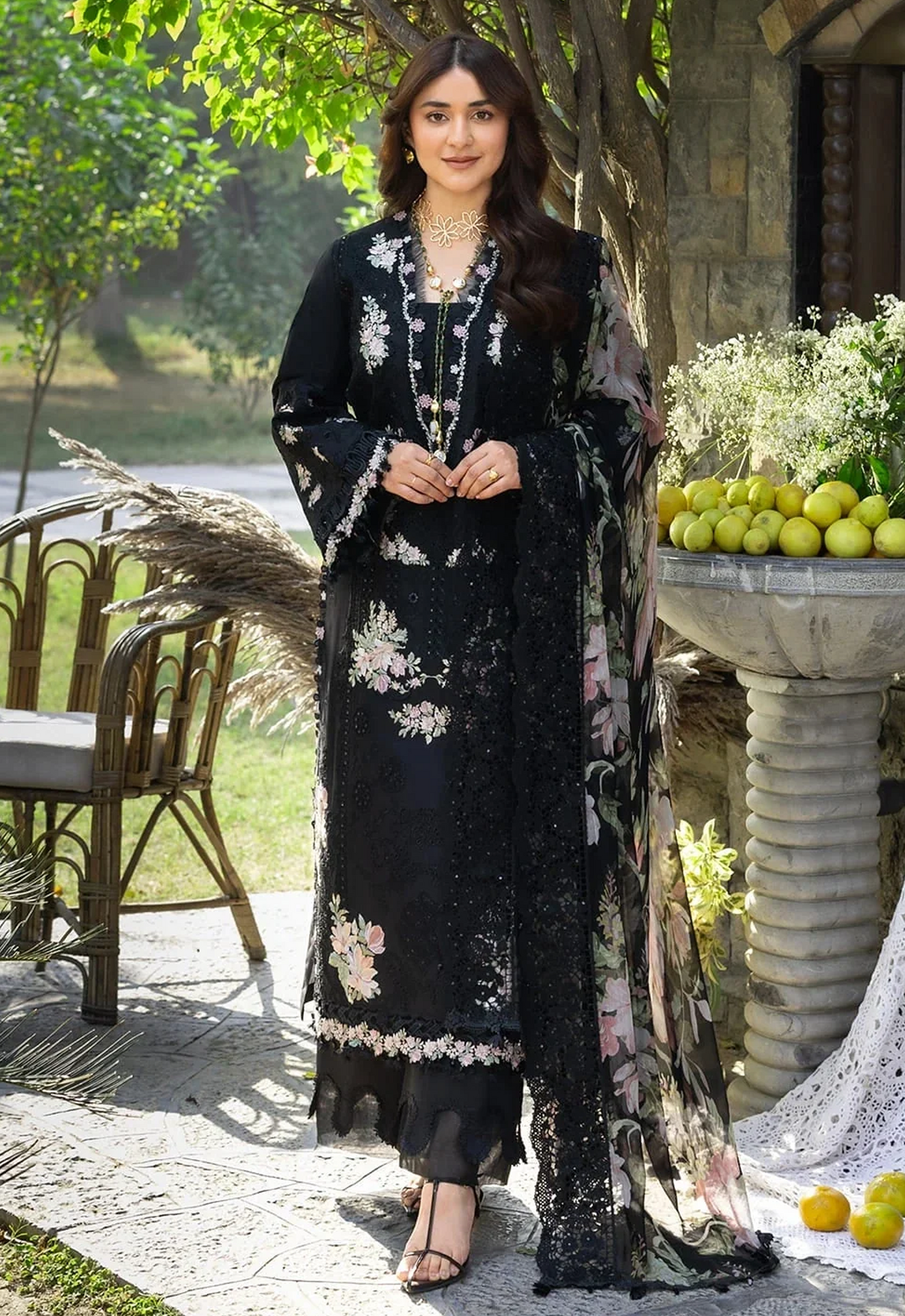 Embroidered Lawn 3 Piece Unstitched Suit EL-HU-ELY-02B - Summer Collection