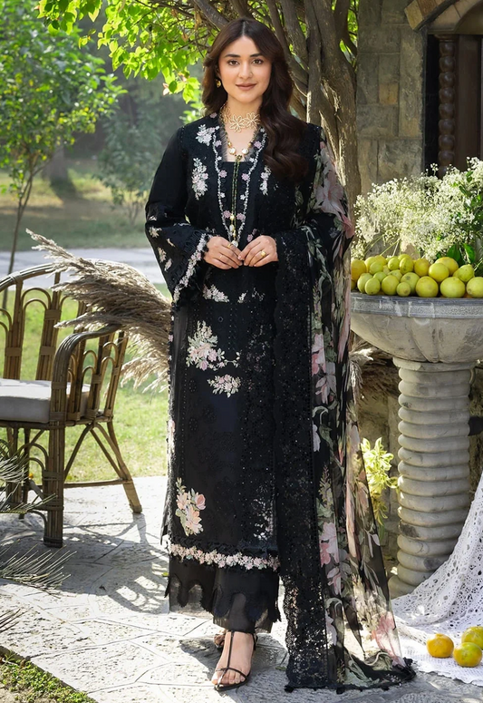 Embroidered Lawn 3 Piece Unstitched Suit EL-HU-ELY-02B - Summer Collection