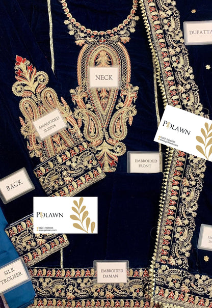 Embroidered Unstitched 3 Piece Velvet Suit ACV-VT-07-A-25 - Party Wear
