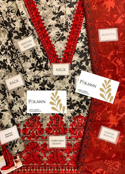 Embroidered Lawn 3 Piece Unstitched Suit ZCL-D04-ZEMASTAN - Summer Collection