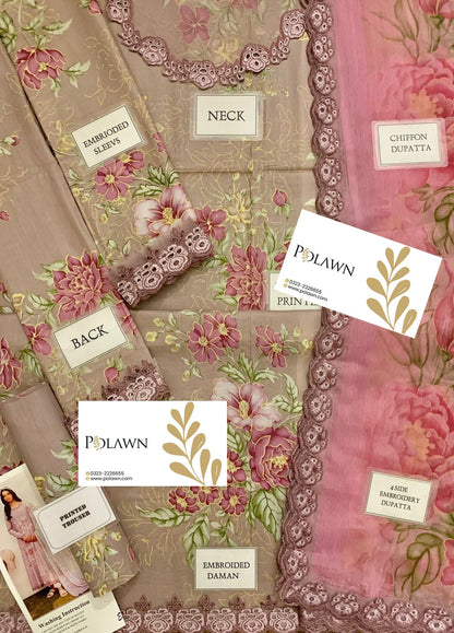 Embroidered Lawn 3 Piece Unstitched Suit IIL-UE-392 - Summer Collection