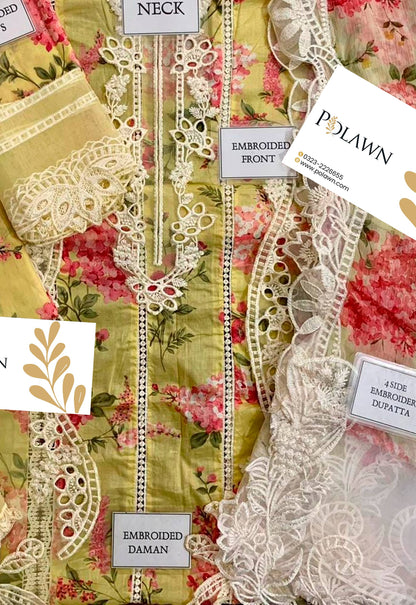 Embroidered Lawn 3 Piece Unstitched Suit CSSL-D03-A-25 - Summer Collection