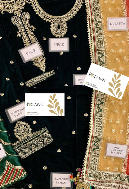 Embroidered Unstitched 3 Piece Velvet Suit JV-CVF-D09-25 - Party Wear
