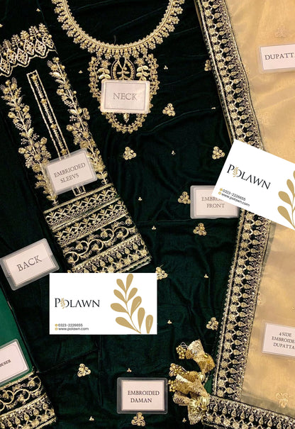 Embroidered Unstitched 3 Piece Velvet Suit ACV-VT-09 - Party Wear