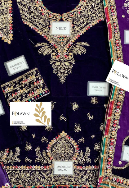 Embroidered Unstitched 3 Piece Velvet Suit JV-CVF-D08-25 - Party Wear