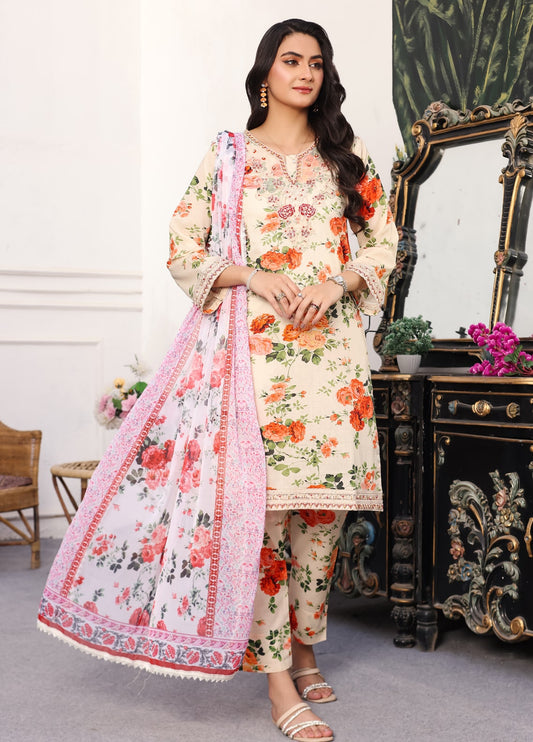 Heer By Polawn Embroidered Stitched 3 Piece Lawn Suit PD-24-102-Ready to Wear