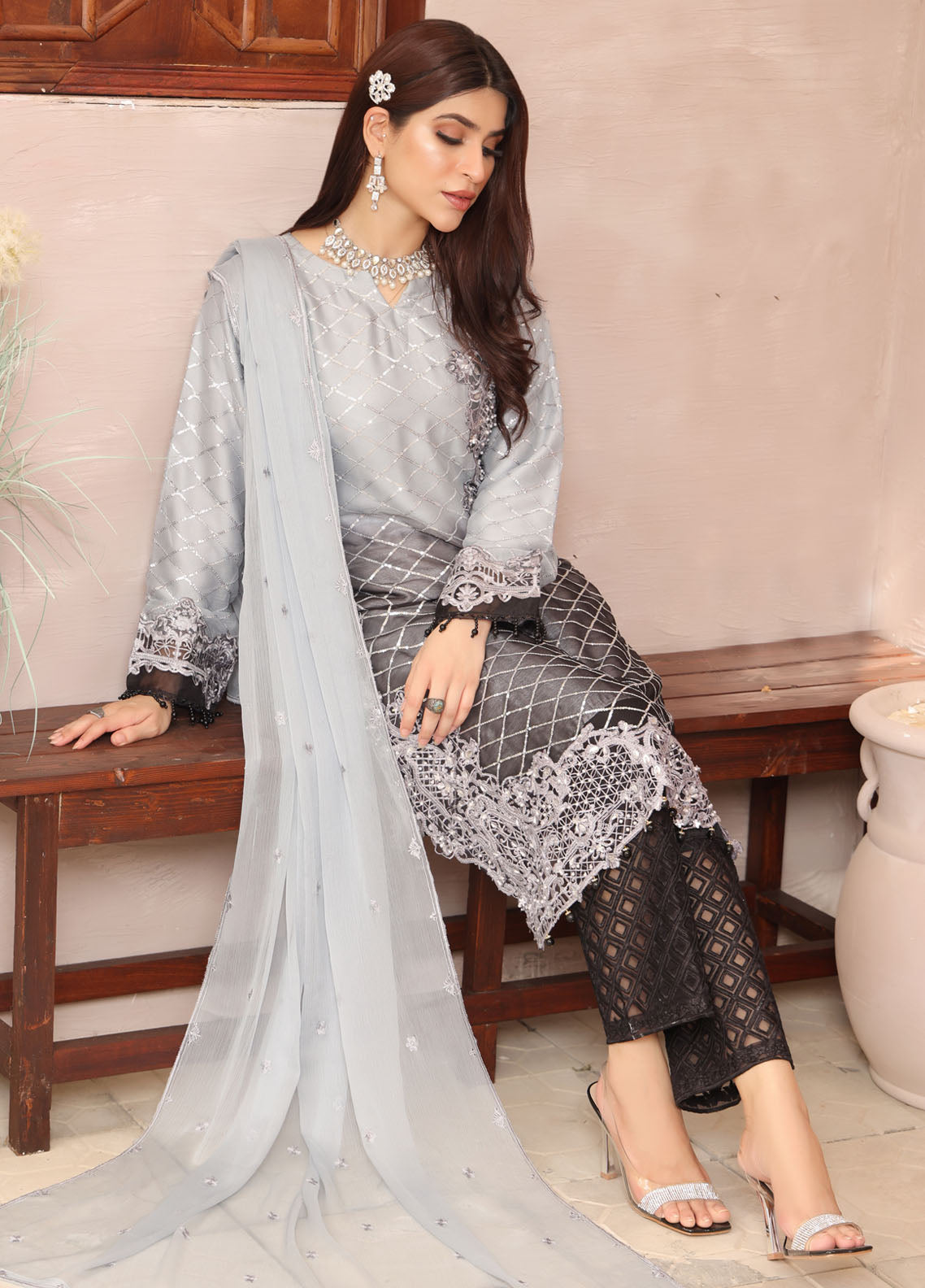 Arzoo By Polawn Embroidered Stitched 3 Piece Chiffon Suit PD-24-702-Ready to Wear