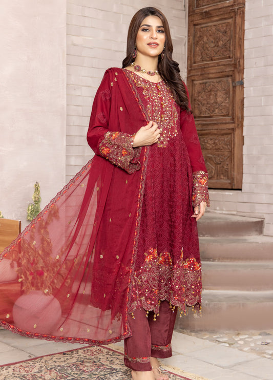 Arzoo By Polawn Embroidered Stitched 3 Piece Chiffon Suit PD-24-705-Ready to Wear