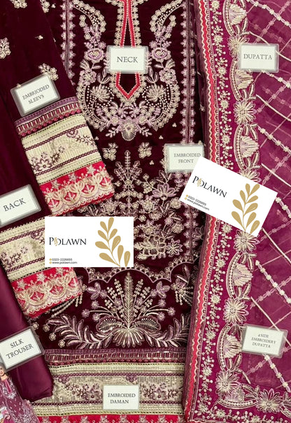 Embroidered Unstitched 3 Piece Velvet Suit ACV-VT-13 - Party Wear