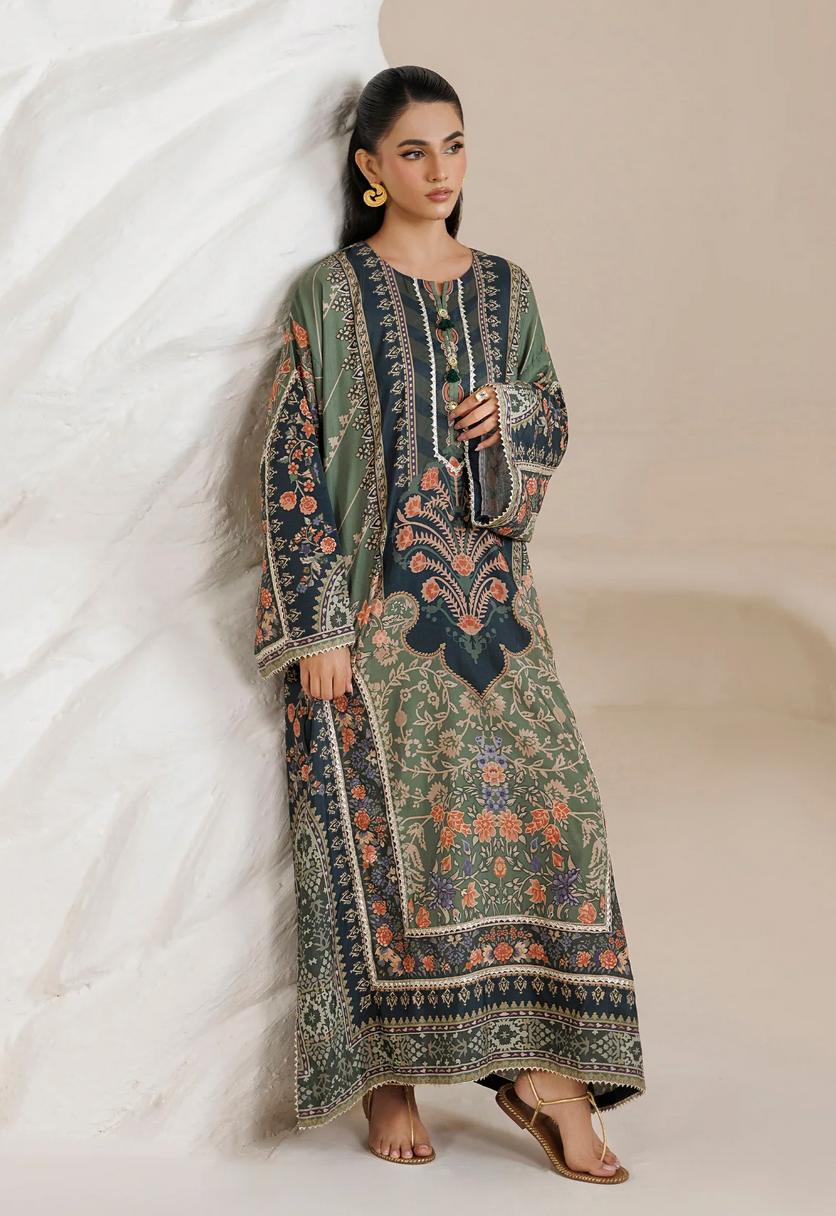 Printed Kaftaan Charmeuse Silk 2 Piece Unstitched Suit MK-SFA-03 Kaftan - Party Wear