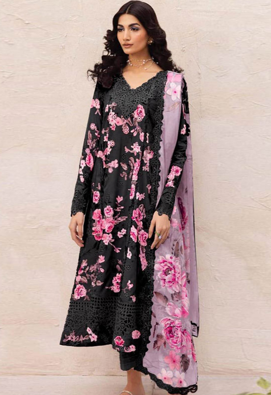 Embroidered Lawn 3 Piece Unstitched Suit BLACK-IL-DL-09-WHISPER - Summer Collection