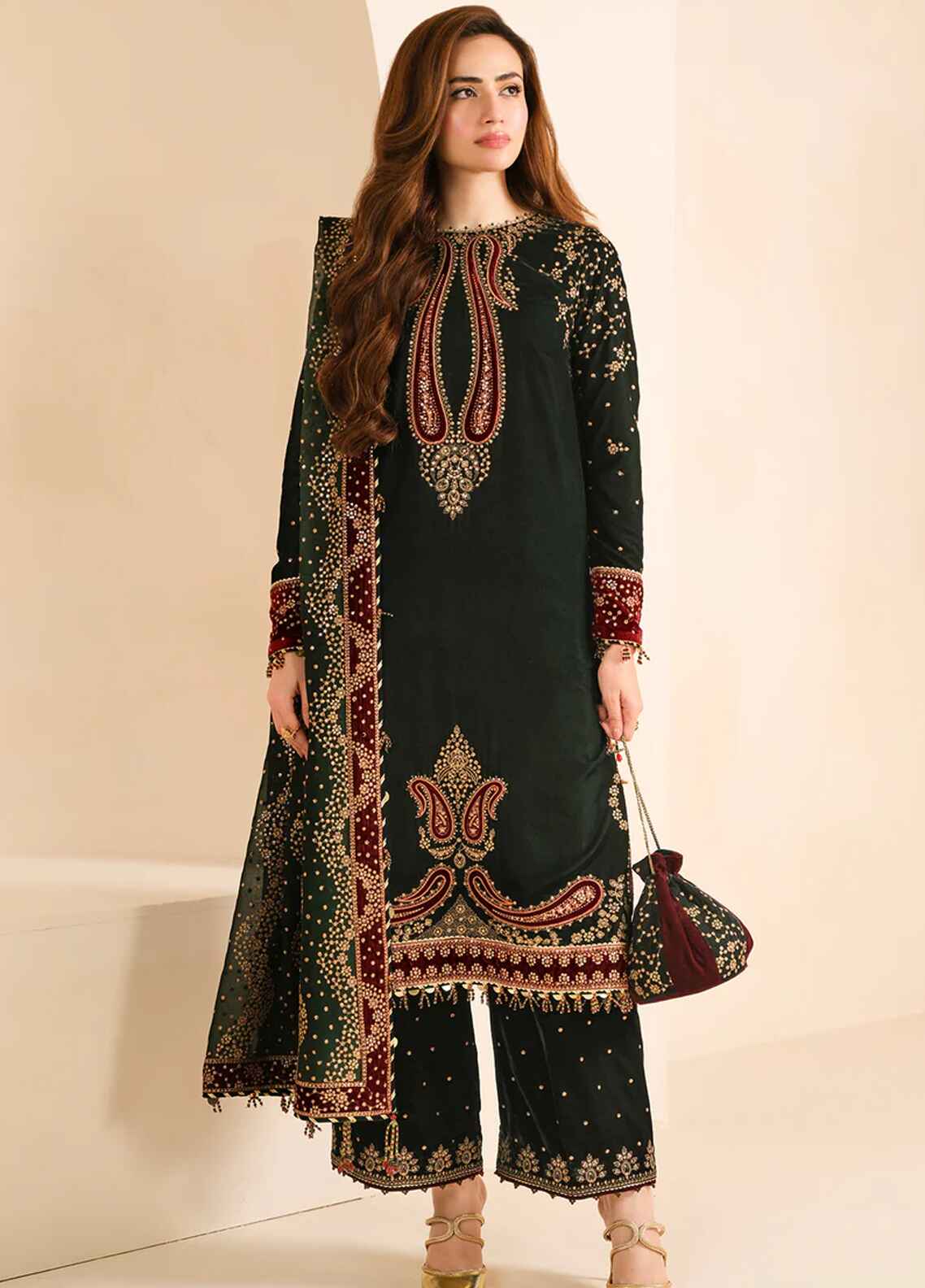 Embroidered Unstitched 3 Piece Velvet Suit JV-VF-2034 - Party Wear