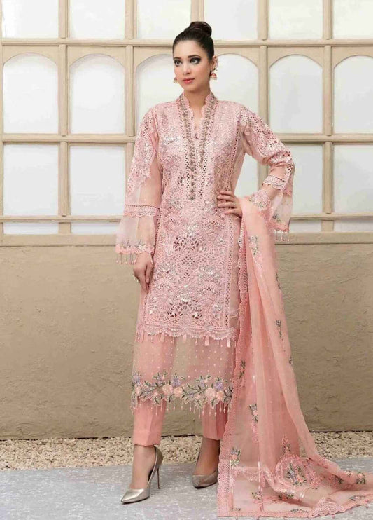 Embroidered Organza 3 Piece Unstitched Suit PEACH-TF-D-6654-Party Wear